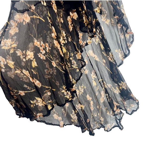 Romantic Dress Small Black Floral Sheer Hi-Low Asymmetric Feminine sexy flowy - Picture 2 of 8